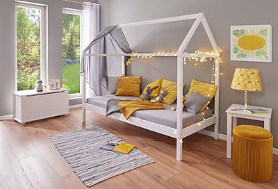 Inter Link - Lit enfant 90 x 200 cm- Lit d'appoint - Lit adolescent - En pin massif - Pour garçons et filles - Laqué blanc - Non toxique - Entretien facile - Sun Road 90 x 200 cm