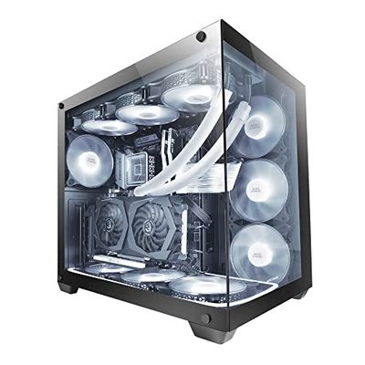 Mars Gaming MCV4 svart, anpassad XXL E-ATX speltorn, ramlös främre och sidofönster med härdat glas, modulär dubbelkammarstruktur