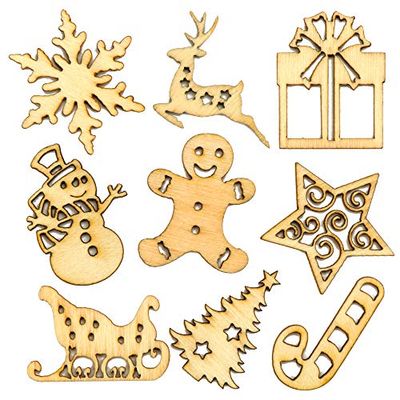 Figuritas de madera navideñas para manualidades y decoraciones (pack de 45).
