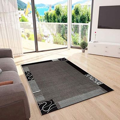 VIMODA Tapete moderno de cabelo curto em cinzento e preto com moldura, em diferentes medidas, desenho com moldura - Material certificado de acordo com ÖKO Tex, Maße: 80 x 150 cm
