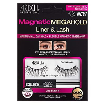 Ardell False Eyelashes Magnetic MegaHold Liquid Liner & Lash Demi Wispies Black No Visible Magnets End-To-End Magnetic Coverage Trimmable Band Soft Magnet Fluttery Fullness Lightweight Medium Volume Medium Length Vegan-Friendly