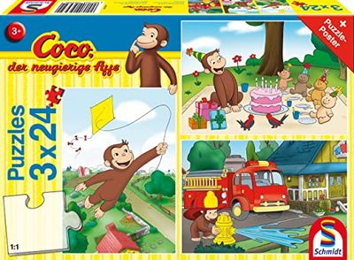 Schmidt Spiele Coco, ciekawa małpa, zabawa z Coco, 3x24 sztuki: puzzle dziecięce Coco, ciekawa małpa 3x24 sztuki