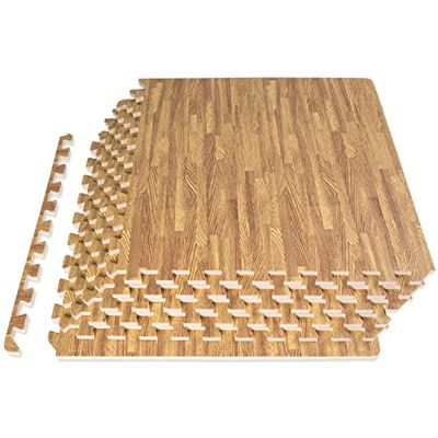 ProsourceFit Mata do puzzli z drewna 1/2", 6 blokujących się płytek podłogowych z pianki EVA (60 m2 cm), do bezpiecznego treningu w pomieszczeniu i maty do zabawy, jasny dąb