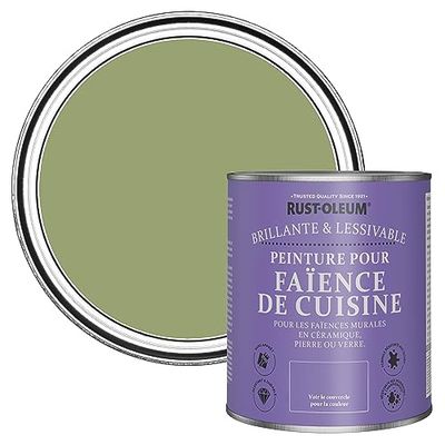 Rust-Oleum Peinture Verte Résistante à l'eau pour Faïence de Cuisine, Finition Brillante Gris - Terrain Connu 750ml