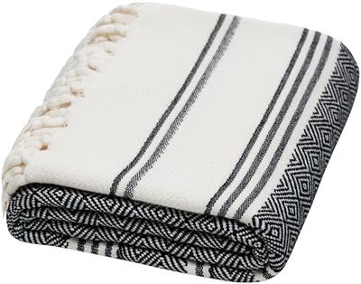 DEMMEX Gecertificeerd 100% biologisch Turks katoenen strand- en badhanddoek - hamam pestemal handdoek, deken - oversized, sneldrogend, zandvrij, compact - diamantweefsel, voorgewassen, gemaakt in