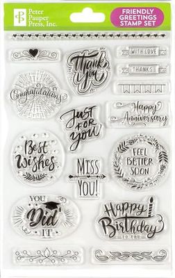 Friendly Greetings Clear Stamp Set (16 individual stamps), White