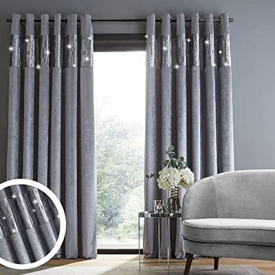 Catherine Lansfield DS/55287/W/E6690/GY Rideaux à œillets en Velours écrasé Glamour 167 x 228 cm