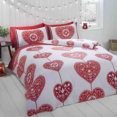 Rapport Parure de lit scandinave de Noël avec Housse de Couette 100% Coton brossé, Rouge, lit Simple