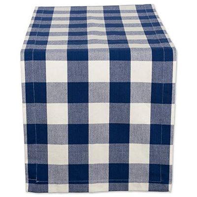 DII Coleção Buffalo Check caminho de mesa clássico de quinta, algodão, azul-marinho e creme, 14 x 72