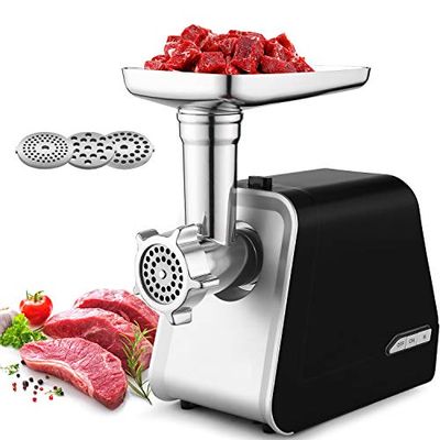 COOCHEER Tritacarne elettrico 3 in 1 Multi tritacarne con 3 piastre in acciaio inox e tubi di riempimento per salsicce, per uso domestico