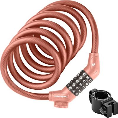 Retrospec Grizzly Plus - Lucchetto per bicicletta, cavo antifurto da 1,8 m, con combinazione a 5 cifre e staffa di montaggio, accessorio sicuro per mountain bike e ebike