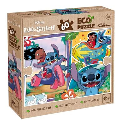 Lisciani - Puzzle Disney Stitch - Puzzle 60 Pièces Double Face pour Enfants dès 4 Ans - Verso À Colorier - Format 50x70 cm - Activité Manuelle Stitch - 100% Recyclable - Idée Cadeau Anniversaire