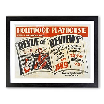 WPA Revue of Reviews Theatre Poster Vintage Framed Wall Art Print, Ready to Hang Picture for Living Room Bedroom Home Office Décor, Black A3 (46 x 34 cm)
