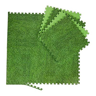 Relaxdays fitness puzzelmat, 8 tegels, graspatroon, 3m², beschermmat met rand, kinderkamer, zwembad of fitness, groen