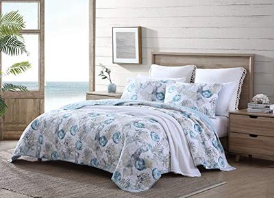 Tommy Bahama Biancheria da letto reversibile in cotone con federe abbinate, decorazione per la casa costiera per tutte le stagioni, 100% blu, matrimoniale/matrimoniale