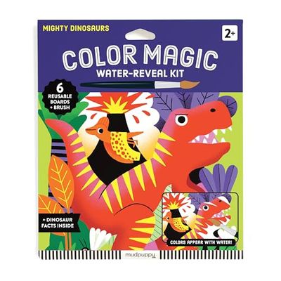 Mudpuppy Mighty Dinosaurs – Color Magic Water Reveal Kit with Illustrations of Prehistoric Dinosaurs for Children Ages 2 and Up