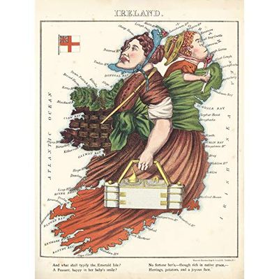 Lancaster 1869 Pictorial Map Ireland Peasant Women Large Wall Art Poster Print Thick Paper 18X24 Inch