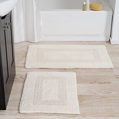 Lavish Home Lot de 2 Tapis de Salle de Bain en Coton lavables en Machine pour Salle de Bain, Cuisine ou buanderie (Ivoire)