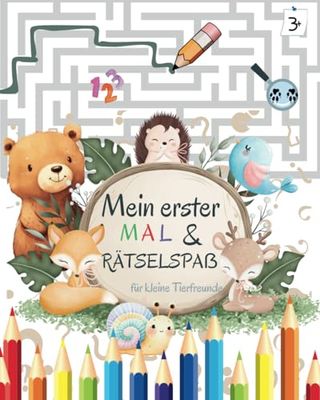 Mein erstes MAL-& RÄTSELBUCH:für kleine Tierfreunde ab 3 Jahre: Verbinden,vergleichen,Fehler finden mit niedlichen Aquarelletieren