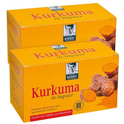BADERs Kurkuma in Ingwer de la pharmacie. Thé aux épices sélectionné selon la tradition ayurvédique. 2x20 sacs filtrants.