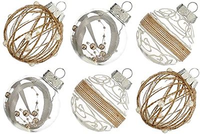 XmasExp Juego de Adornos de Bola de Navidad, 2.76 Pulgadas, Color Beige, Grande, inastillable, Transparente, con Purpurina, Adornos Decorativos para árbol de Navidad, Adornos Colgantes delicados para