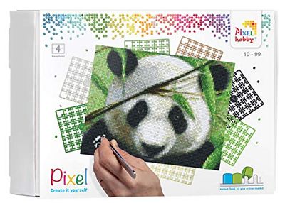 Pixel P090040 Panda da Regalo a Mosaico per Bambini, Immagine Grande Circa 20,3 x 25,4 cm, Semplice Sistema a innesto con sassolini in bioplastica, Senza Stirare e incollare