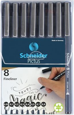 Schneider Pictus Fineliner (8 verschillende lijndiktes: 0,05-0,9 mm) zwart, etui van 8