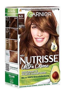Garnier Nutrisse Coloration capillaire longue durée aux huiles de fruits nourrissantes, tenue 8 semaines, teinte ultra crème, marron velours 53