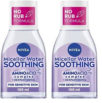 NIVEA Soothing Micellar Water (100ml), Perfume-Free Skin Cleanser and Make-up Remover with Amino Acid Complex + Dexpanthenol, Gently Cleanses and Hydrates with 0% Residue (Pack of 2)
