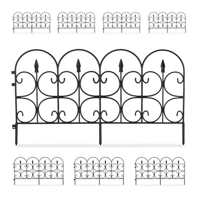 Relaxdays set med 8 trädgårdskantar, HWD: 38 x 68 x 1 cm vardera, dekorativt blomsterbäddstaket, push-in, antik, plast, svart