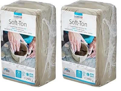 Glorex 6 8075 301-Argilla Bianca 2500 g, Naturale, particolarmente Morbida ed Elastica, indurente all'Aria forni, Molto Adatta ai Bambini, Clay, White, unità (Confezione da 2)