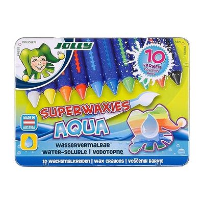 Jolly Superwaxies waskrijt aquarelleerbaar - wateroplosbaar 10 stuks in metalen etui