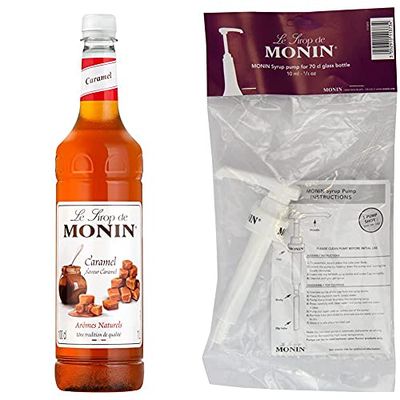 MONIN Premium Caramel Syrup 1 L & 10 ml Pump for 70 cl MONIN Premium Syrup Bottles