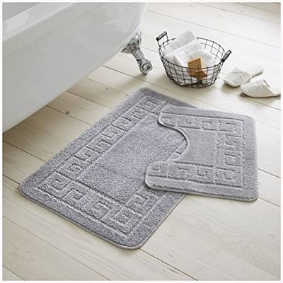 GC GAVENO CAVAILIA Tappetino da bagno 2 pezzi, tappetini da bagno assorbenti e ad asciugatura rapida, con retro antiscivolo, lavabili in lavatrice, colore argento (50 x 80 cm, 50 x 40 cm)