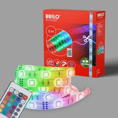 Briloner Leuchten – Striscia LED 5 m, per esterni, dimmerabile, RGB, IP44, resistente agli spruzzi, 150 x LED RGB da 0,16 W