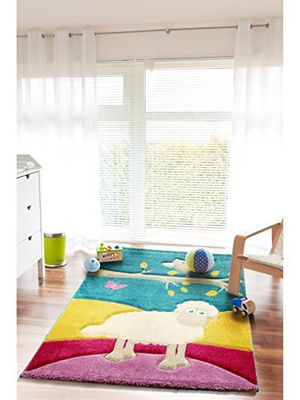 benuta Kinderteppich Eule Schaf Multicolor 140x200 cm | Teppich für Spiel-und Kinderzimmer Alfombra, Fibra sintética, 140 x 200 cm