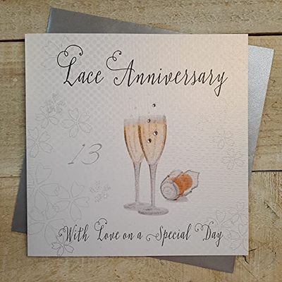 White Cotton Cards Lace Love On Your Special Day Handmade 13th Anniversary Card, WA13