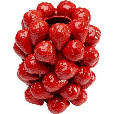 Kare Vaso di design Strawberries, rosso, fragole, fatto a mano, unico, in porcellana smaltata, piccolo vaso decorativo, vaso da tavolo, vaso per fiori per soggiorno, accessorio, 24 x 21 x 21 cm