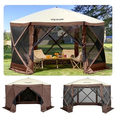 VEVOR Gazebo schermtent, 3 x 3 m, 6-zijdige pop-up campingluifel, schuiltent met gaasramen, draagbare draagtas, grondpalen, grote schaduwtenten voor buiten, camping, gazon en achtertuin
