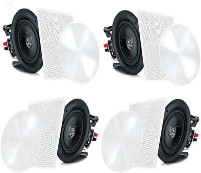 Pyle Altifalantes embutidos, Bluetooth, teto, parede, 6,5", 200 W, 2 vias, grelhas redondas e quadradas intercambiáveis, estéreo