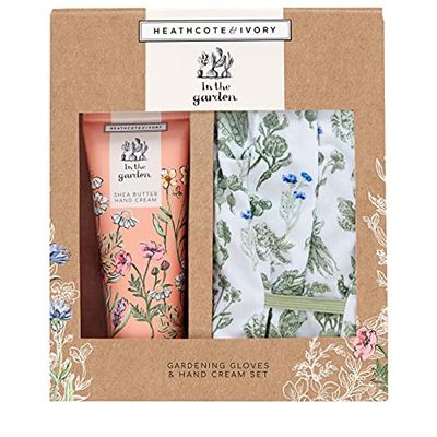 Heathcote & Ivory In The Garden Gardening Gloves Set and Shea Butter Hand Cream Gift Set | Gardening Gifts for Women | Hand Care | Vegan Hand Cream | Gardening Accessories| 227 Grams