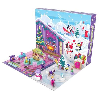 Polly Pocket Calendrier de l’Avent sur Le thème de Noël en Famille avec 25 Surprises, Jouet pour Enfant dès 4 Ans, GYW07