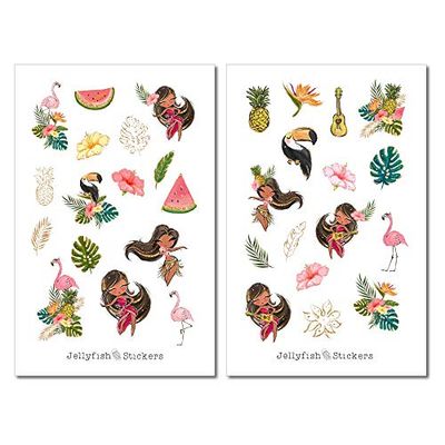 Set di adesivi Tropical Girls | Stickers | Adesivi per il diario | Adesivi per l'agenda | Adesivi per ragazze | Adesivi per vestiti, adesivi per vacanze, estate