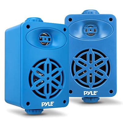 PyleUsa Indoor Outdoor Speakers Pair - 200 Watt Dual Waterproof 3.5” 2-Way Full Range System w/ 1/2” High Compliance Polymer Tweeter - in-Home, Boat, Marine, Deck, Patio, Poolside (Blue) - PDWR35BL