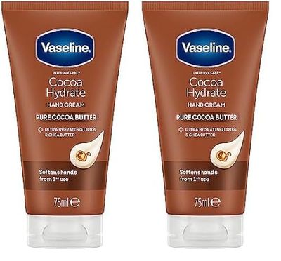 Vaseline Intensive Care Cocoa Hydrate moisturiser with ultra-hydrating lipids and shea butter Hand Cream for dry hands 75 ml (Pack of 2)