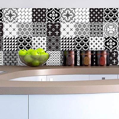 16 Stickers adhésifs carrelages | Sticker Autocollant Carreaux de Ciment - Mosaïque carrelage Mural Salle de Bain et Cuisine | Carreaux de Ciment adhésif Mural - azulejos - 20 x 20 cm -16 pièces