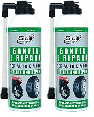 SIGILL, Gonfia e Ripara, Prodotto Tecnico Spray per il Gonfiaggio e la Riparazione di Qualsiasi Pneumatici di Auto e Moto, Ottima Soluzione per Forature Accidentali, Made in Italy, Spray 300 ml