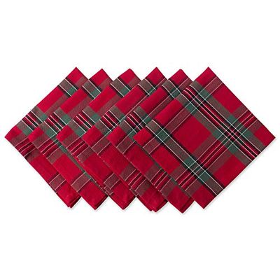 DII Farmhouse Christmas Plaid mesa de sala de jantar e decoração de cozinha, conjunto de guardanapos de Natal, 18 x 18, vermelho e verde, 6 unidades