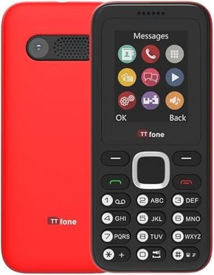 TTfone TT150 Celular Básico Libre con Bluetooth, Batería de Larga Duración, Dual SIM con Cámara y Juegos, Fácil de Usar, Robusto y Ligero (Rojo, con Cargador)