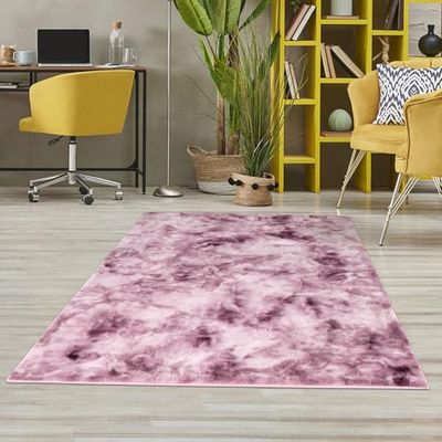 carpet city Tappeto a pelo lungo, tinta unita, rosa, 160 x 230 cm, rettangolare, morbido tappeto per soggiorno, effetto tye, moderno per camera da letto, soggiorno